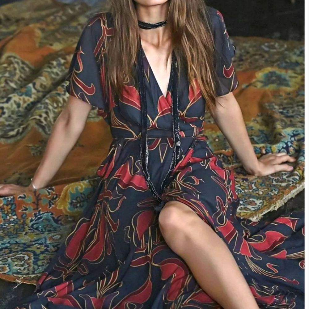 🌸 Free People “Sweet Escape” Wrap Maxi Dress | Art Nouveau Boho Romance